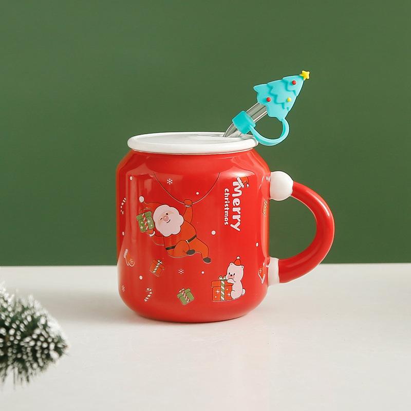 Tasse à boire en forme d'élan de Noël, tasse créative rouge pour personnes âgées, tasse en céramique avec chapeau de Noël haut de gamme, mignonne