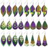 Carnival Three-Layer Leather Earrings, Cross Pattern Single-Sided Printing Scallion Powder Fine Powder Water Droplets Leaves