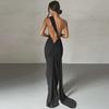 2024 Summer European & American Style Women's Backless Pleated Slim Dress