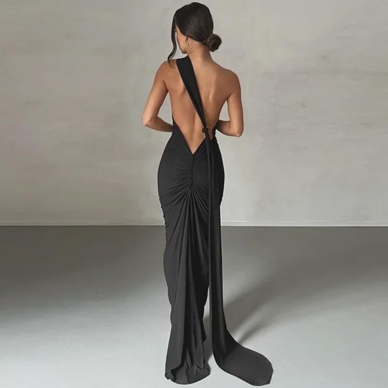 2024 Summer European & American Style Women's Backless Pleated Slim Dress