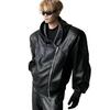 Men's Deconstructed PU Leather Hooded Jacket - Autumn/Winter 2025, Loose Scimitar Sleeve Design
