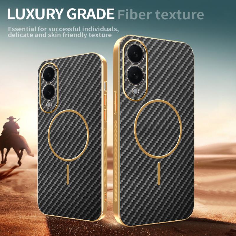 For Samsung Galaxy S25 Edge Phone Case Carbon Fiber Textured Electroplated TPU Back Cover