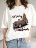 (Asian Size) watercolor sweet cute Christmas Festival Tee Clothing New Year T Shirt Women Fashion Top Print Woman Short Sleeve Graphic T-shirts