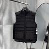 Men's Sleeveless Stand Collar Down Vest Jacket with Waist Stripes