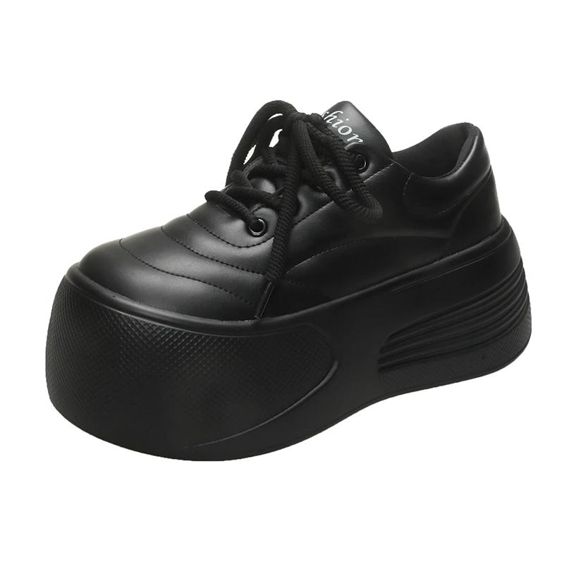 Fashion 7CM High Platform Women Flats Summer Spring Autumn Fashion Round Toe Leather Casual Loafers Female Outdoor Daily Slip-on Shoes