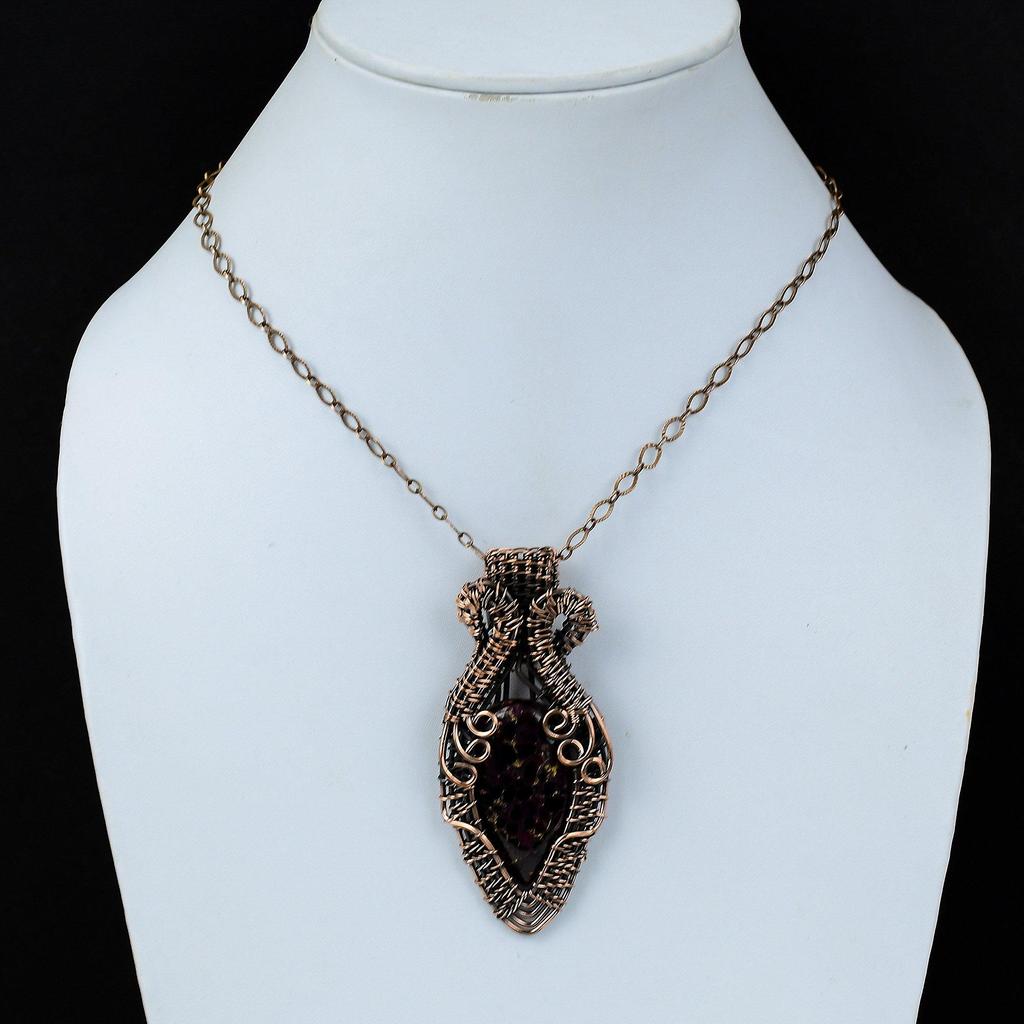 Copper Tourmaline Gemstone Pure Copper Wire Wrapped Handmade Pendant Jewelry For Her