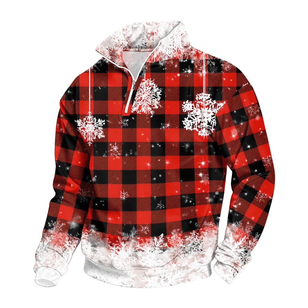 Men's Casual Mock Neck Sweatshirt with Christmas Print for Holiday Wear