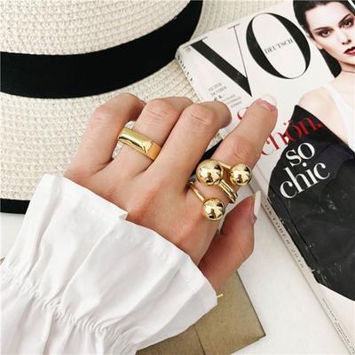 Women Metal Circle Big Silver Gold Color Ball Fashion Accessories Finger Ring Thumb Ring Jewelry