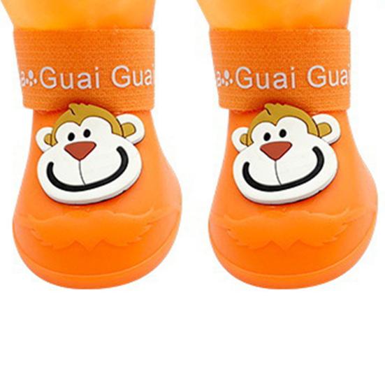 4Pcs Pet Rain Boots Monkey Print Waterproof Lightweight Cartoon Pattern Fastener Tape Dog Shoes for Outdoor