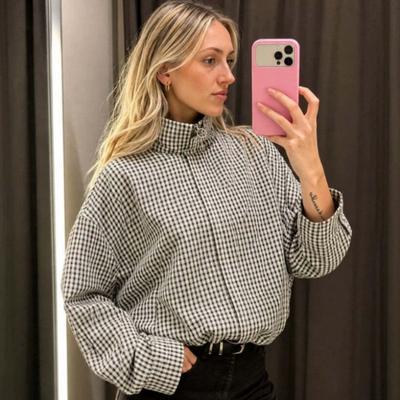 Chaqueta a Cuadros para Mujer Casual Manga Larga Cremallera Estilo Blazer Abrigo Otoño