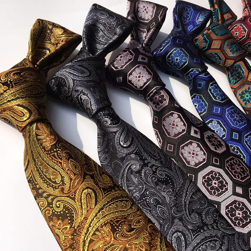 CHROME CRANE Men's Paisley Pattern Tie, Solid Color, Suitable for Suits, Business, Formal, and Casual Wear, NR005 (03. Blue)