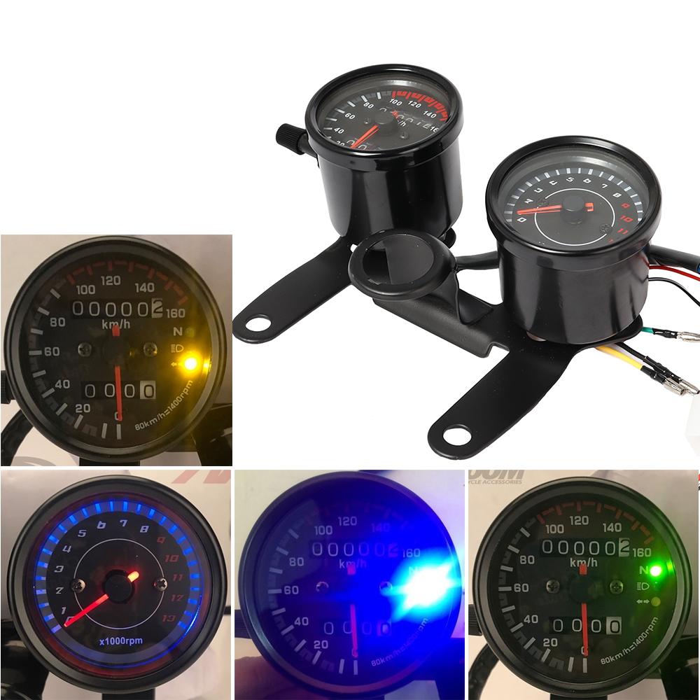 2-in-1 Motorrad Kilometerzähler Tacho Drehzahlmesser Modifizierte LED Geschwindigkeitsmesseranzeige Motorrad Kilometerzähler Universell Für Cafe Racer