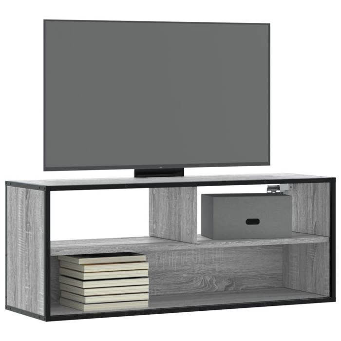 VidaXL Meuble TV sonoma gris 100x31x39,5 cm bois d'ingénierie et métal, support TV, armoire média, console TV, meuble HiFi, 848937