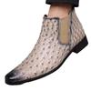 Retro Embroidered Ostrich Pattern Men's Mid-Calf Square Toe Knight Boots, Plus Size 38-48
