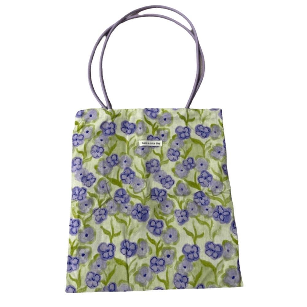 

Green Double Sided Tote Bag Large Capacity Shopping Handbags Purple Flower Shoulder Bags Women