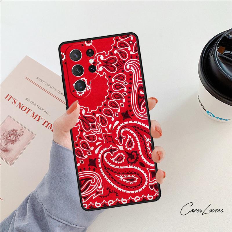 Red Bandana Paisley Phone Case For Samsung Galaxy S24 S25 S23 S22 Ultra Note 10 20 Plus S20 S21 FE Cover