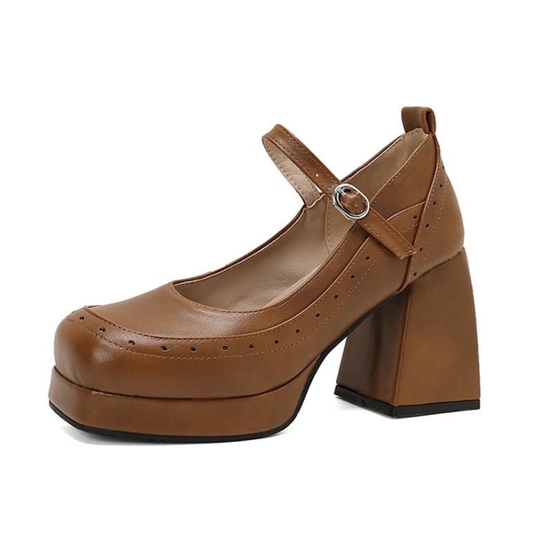 

ANNYMOLI Жіночі туфлі-човники Mary Janes з квадратним носком і високими підборами, пряжкою, платформою, рукавичками, жіноче модне взуття, весна, осінь, червоний 46 39 верблюд