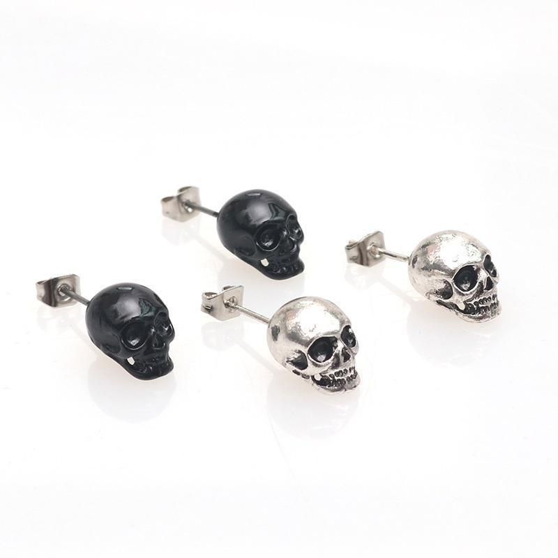 1pair Punk Skull Earrings for Men Boys Cool Jewelry Hip Hop Stud Vintage Rock Skeleton Style