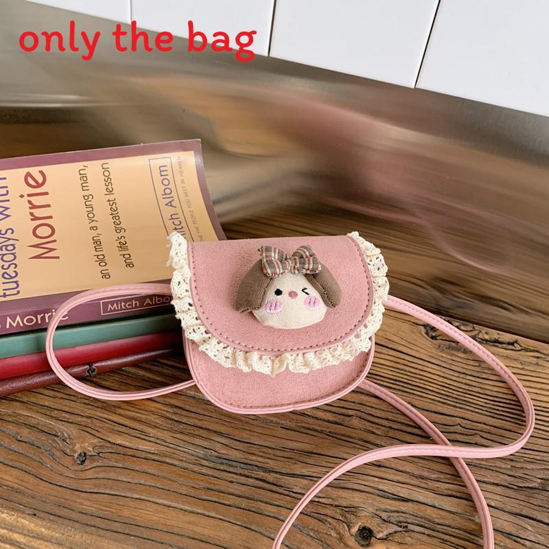 Simple Solid Color Shoulder Crossbody Bag With Lace And Doll Decor For Kindergarten Daily Use