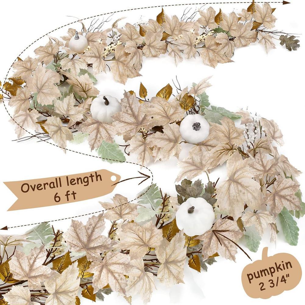 Fall Garland Autumn Maples Leaf Pumpkin Berry Garland Thanksgiving Halloween Home Mantle Fireplace Decorations Hanging Supplies