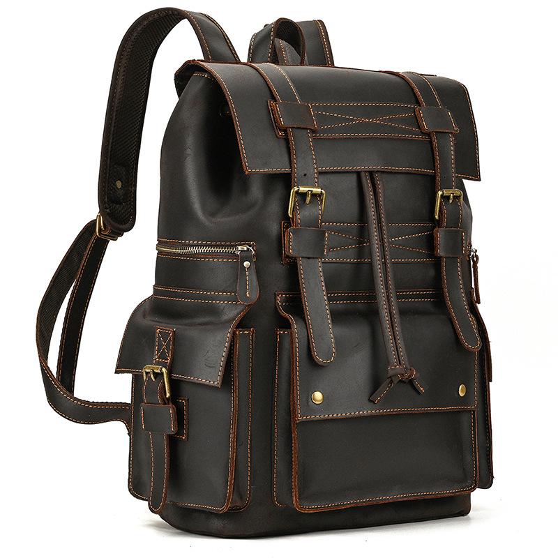 Genuine Crazy Horse Leather Backpack for Men & Women - A4 Books Top Layer European Style Bag