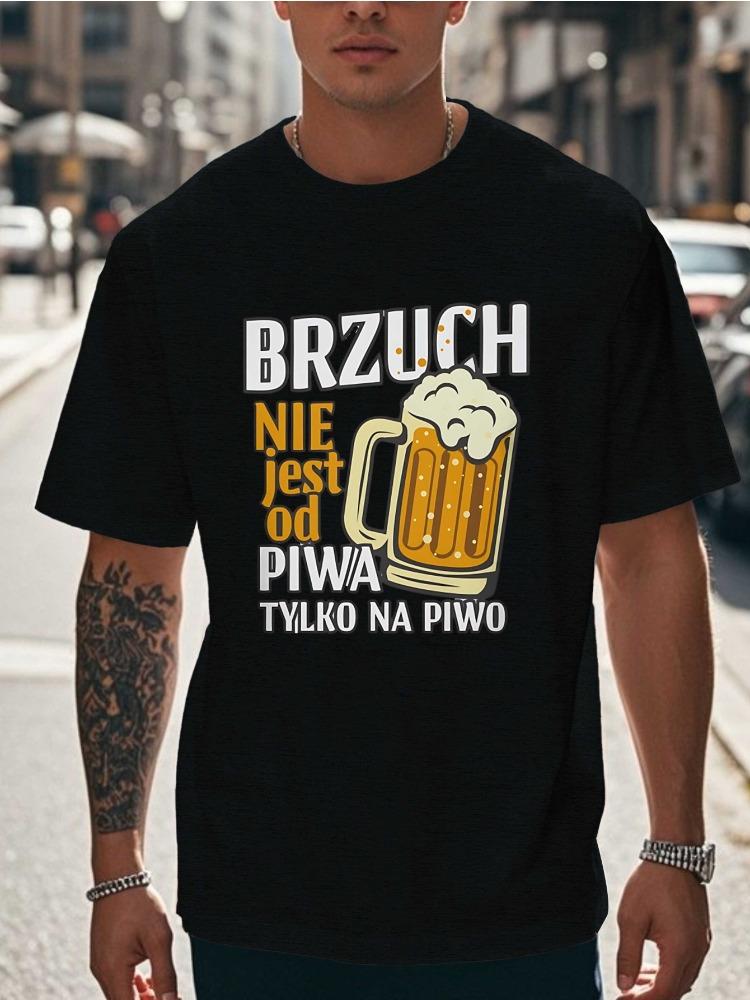 Unisex Loose Fit Cotton Short Sleeve Tee Polish Beer Mug Slogan Graphic Casual Bar Party Drinking Crew Neck Daily Streetwear Top