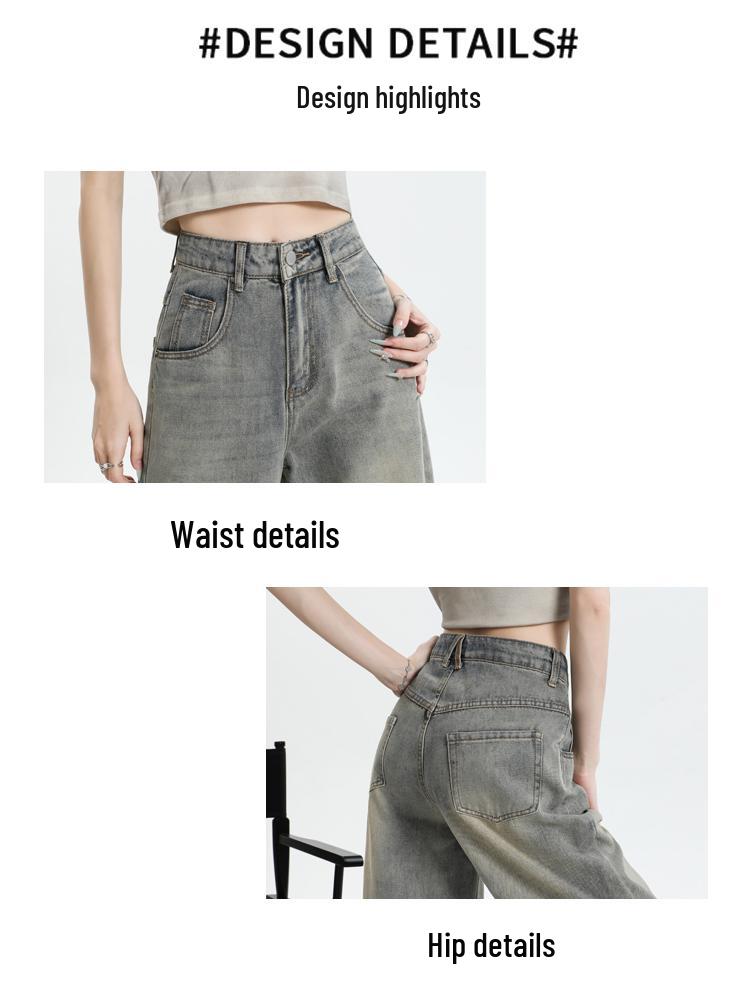 2024 Summer Women's High Waist Retro Distressed Wide-Leg Pants with Raw Hem