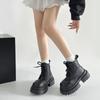 Retro braune Stiefel mit dickem Absatz und dicker Sohle für Damen, 2025 neu, Frühling und Herbst, höhenvergrößernd und schlankmachend, britischer Stil, kurze Stiefel