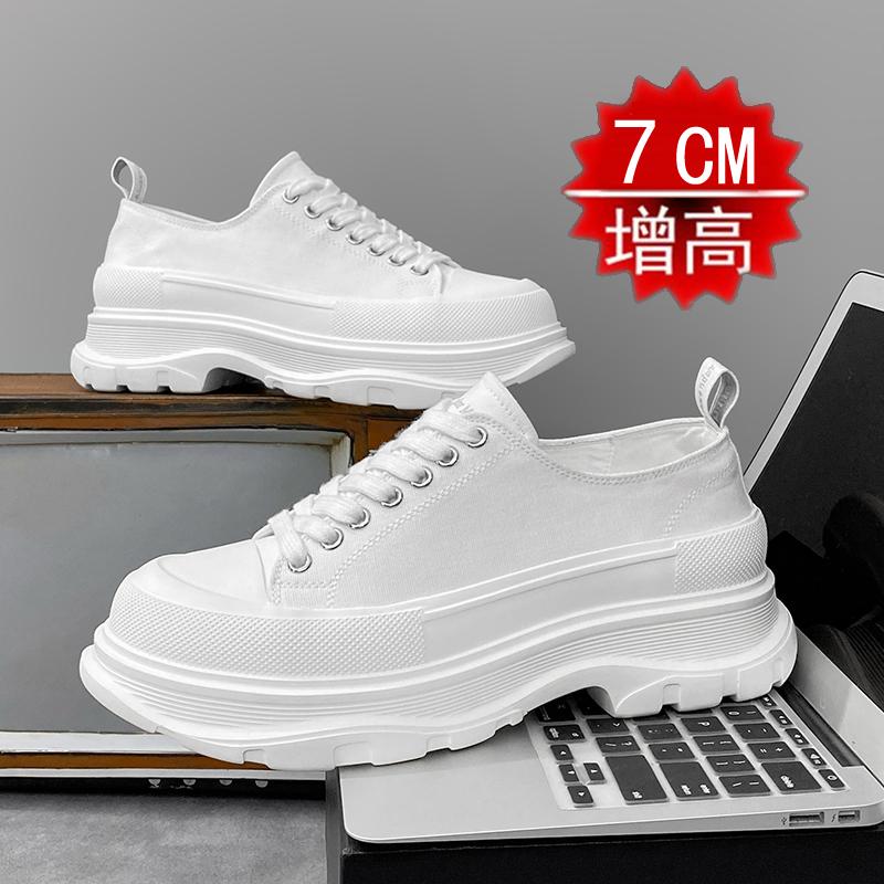 Invisible inner heightening shoes New summer canvas shoes Breathable thick-soled high-top dad shoes