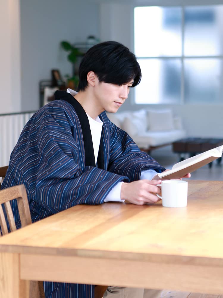 Tayutaf Men's Kurume Hanten (Large, Katataki Stripes, Black and Orange) - Made in Japan