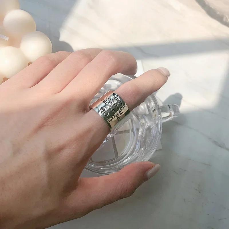 

925 Silver Personality Wide Letters Adjustable Retro Ring Fine Jewelry For Women Party Elegant Accessories resizable