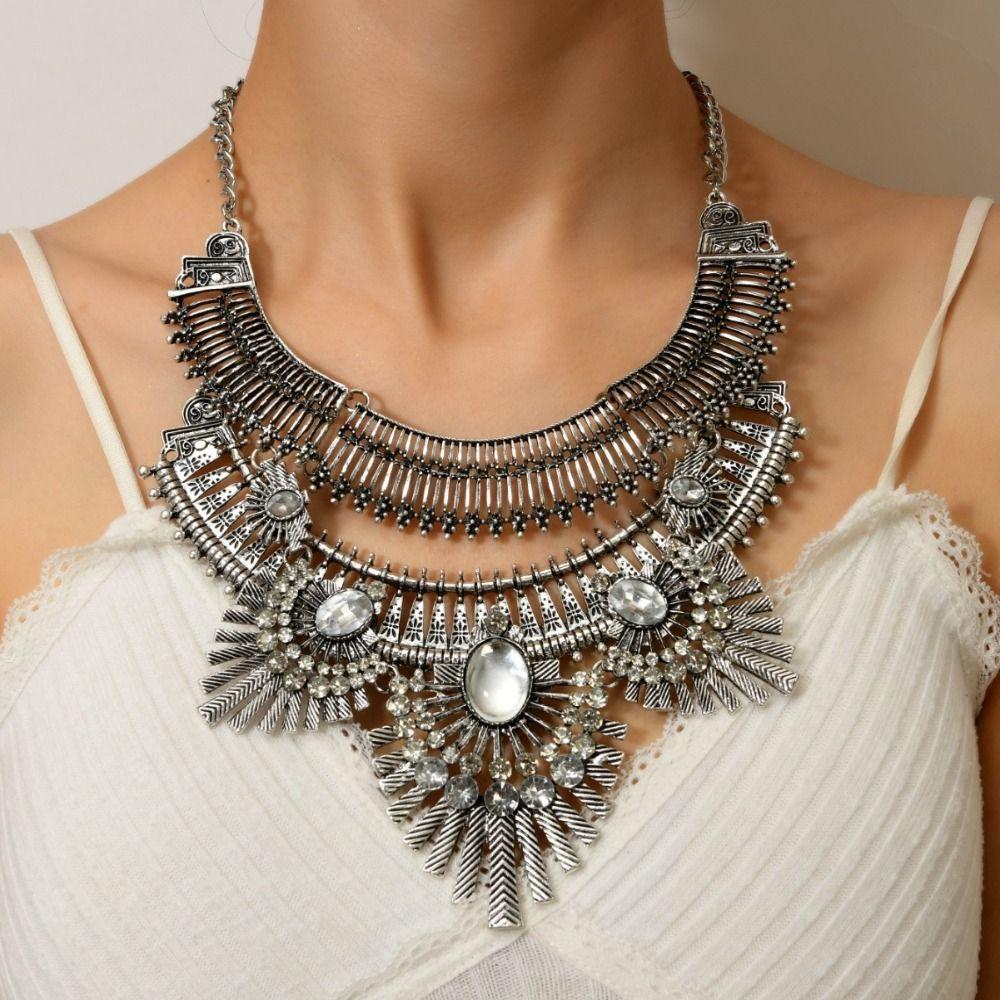 Exquisite Rhinestone Exaggerated Necklace Tassel Bohemian Style Necklace  Festival