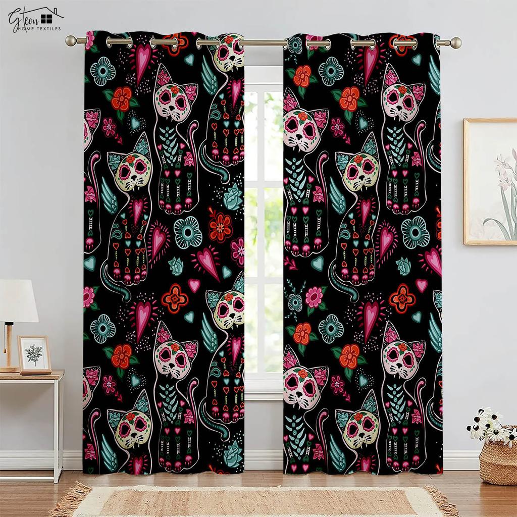 Halloween Christmas Skull Rose Drapes Retro Hippie Horror Tricky Secret Room Bar Bedchamber Holiday Decorationative Drapes