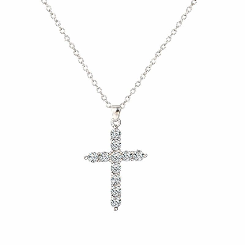 Trend Sweet And Cool Artificial Diamond Cross Pendant Pearl Personality Cool Wild Collarbone Chain Necklace Gift
