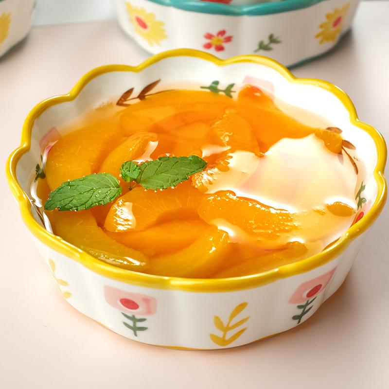 Ceramic Bowl Household Personality Cute Fruit Salad Bowl Microwave Oven Baked Rice Bowl Oats Breakfast Bowl Female Flower