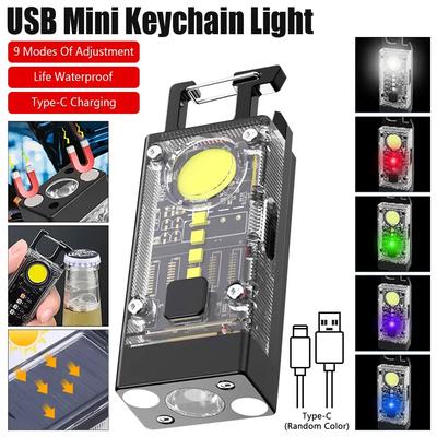 4000LM Mini EDC Solar LED+COB Flashlight Small Pocket Keychain Torch USB Rechargeable Strong Magnetic Camping Lantern Floodlight