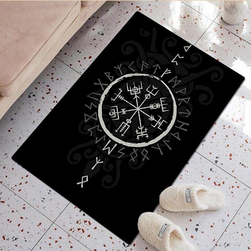 1Pc Viking Runes Print Rug - Home Decoration Carpet For Living Room Bedroom Flooring Computer Chair Area Rug