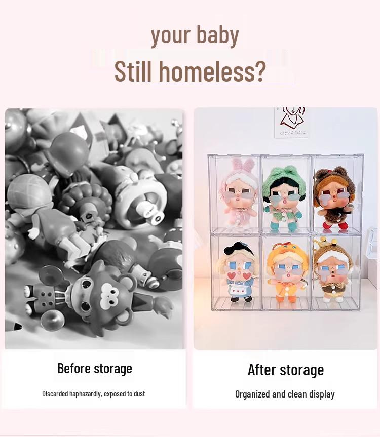 CRYBABY Silicone Keychain Doll Display Stand with Acrylic Dust Cover Cabinet