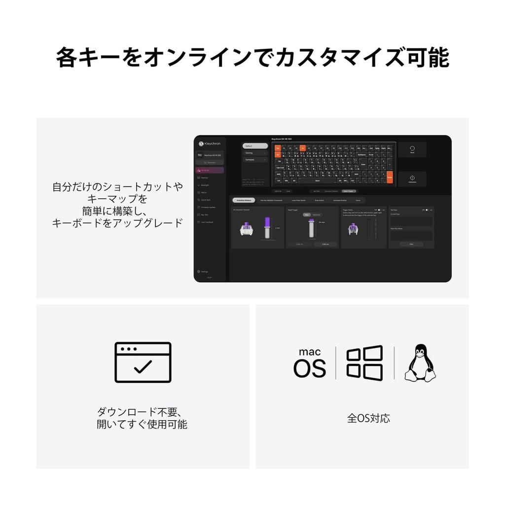 Keychron K4 HE QMK Wireless Gaming Custom Mechanical JIS Key RGB Gateron Magnetic Mac Windows Aluminum Wood Black Keyboard, Layout,