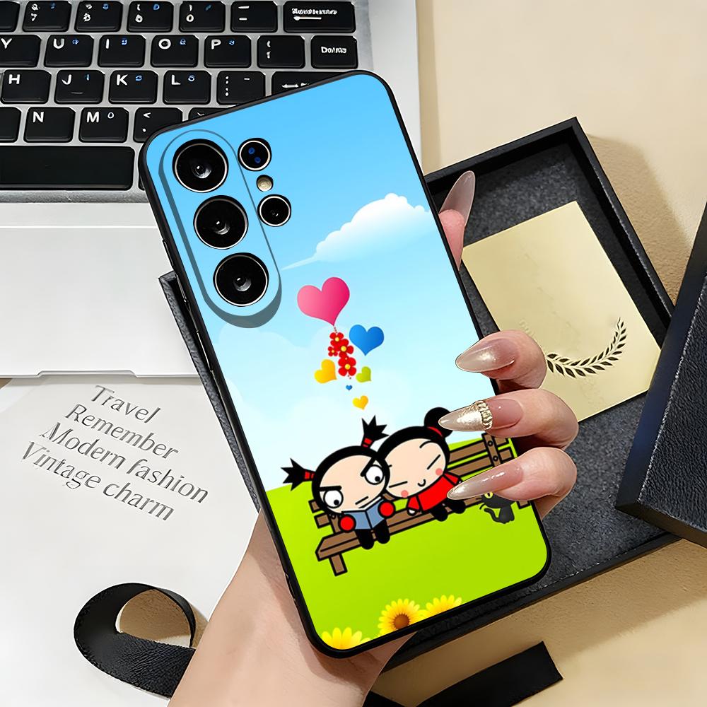 Fashion Cute Cartoon Pucca Phone Case For Samsung S26 S25 S24 FE S23 S22 S21 Plus S20 Ultra Note20Ultra Black Soft Shell