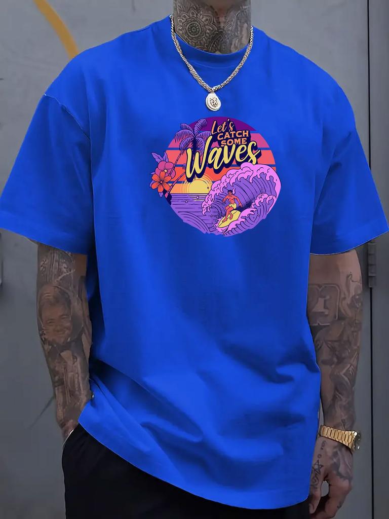 Surfing Graphic Printed Short-sleeved Luxury Cotton T-shirt Summer Unisex Men's and Women's Casual Loose Fashion Trendy Clothing