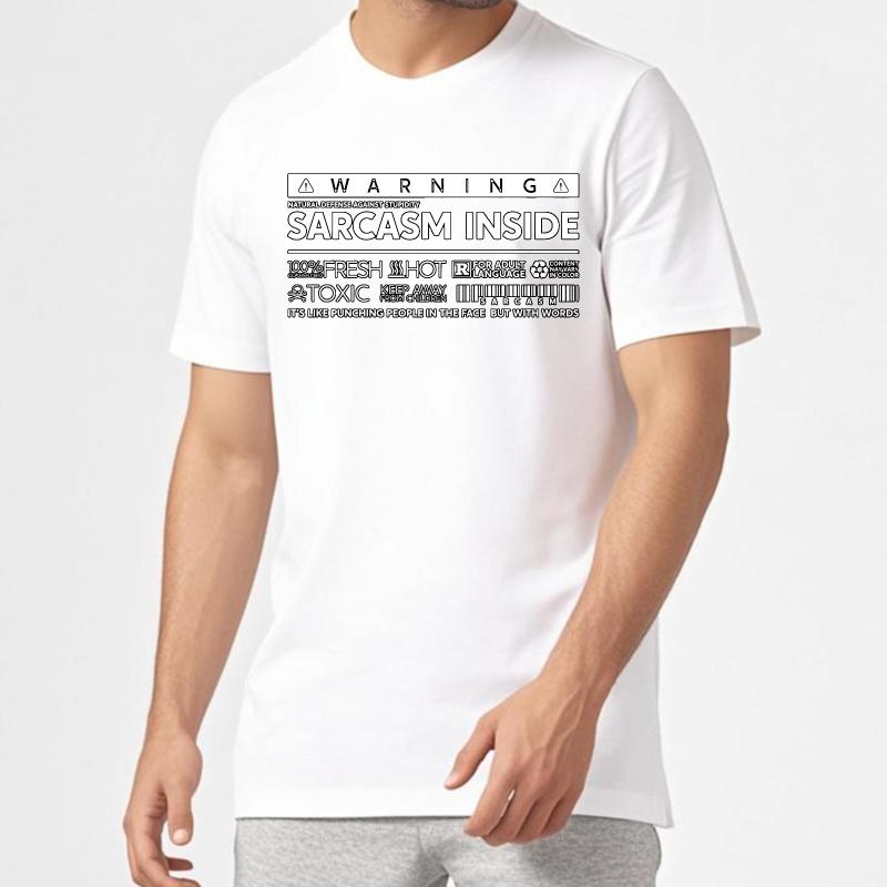 Retro Man Summer T Shirt Warning Sarcasm Inside Fresh Hot Toxic Keep Away Words Punching Face Short Sleeve Comfortable Round