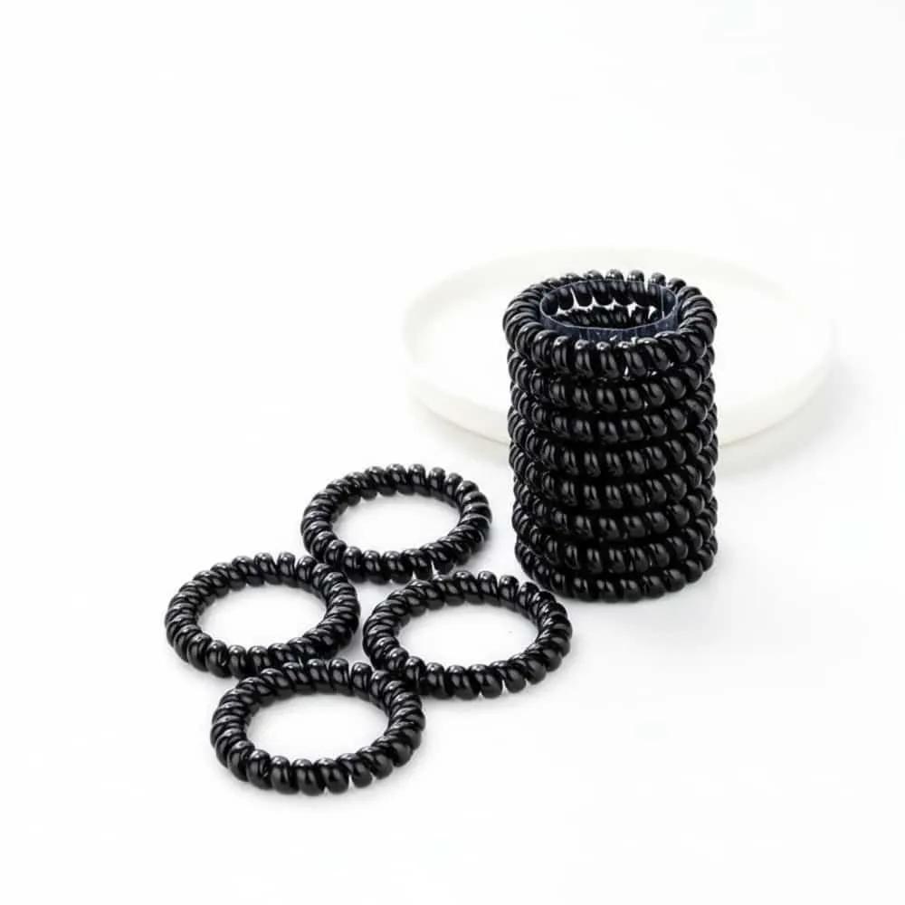 Bulk Hair Ties, Hair Ties, Mark-Free Spring Telephone Cord Hair Ties, 100-Pack, Tangle-Free, Comfortable for Tying 5.5 Spring Hair Ties 100-Pack (Black)