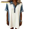 IHUASU Damen Mode Lässig POLO-Kragen Kurzarm Blusen & Hemden