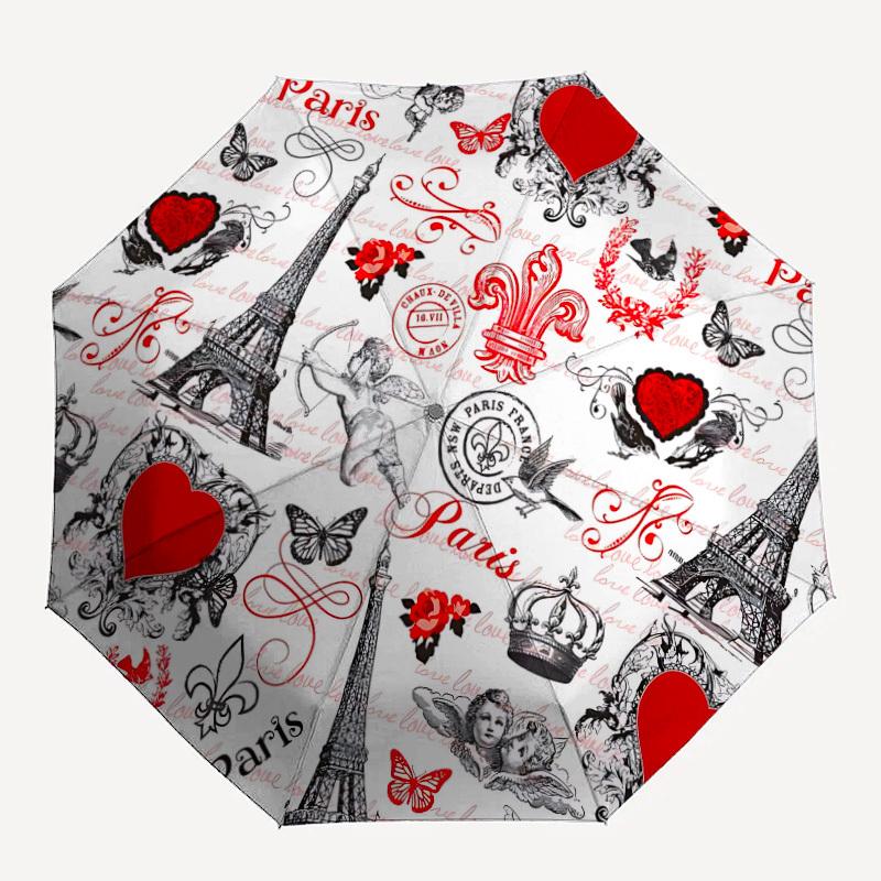 

1pc Paris Love Print Auto-Fold Umbrella with One-Touch Open/Close - 8 Reinforced Ribs for Windproof Stability, yy251118213