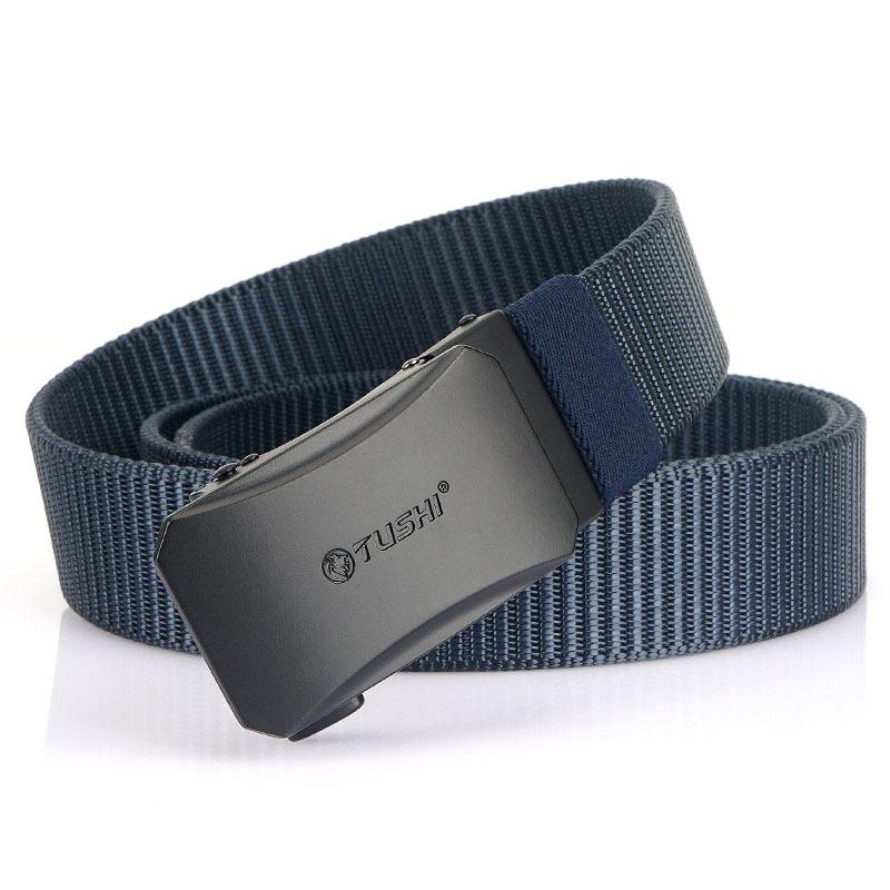 New Men'S Commuting Belt With Automatic Buckle Nylon Waistband, Outdoor Leisure Versatile Double-Layer Thick Belt