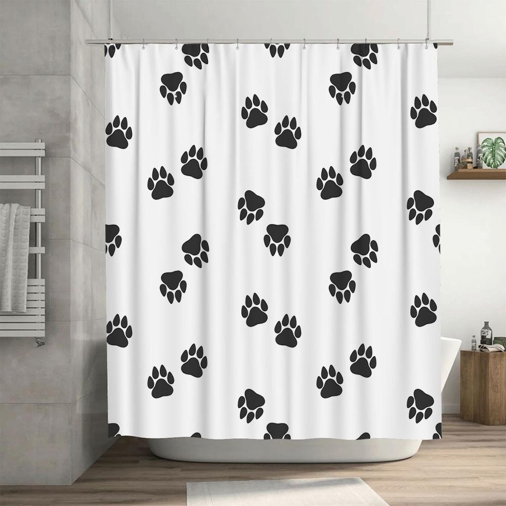Black Paw Print Shower Curtain Home Decor Bathroom Liner for Cats Pet Lovers