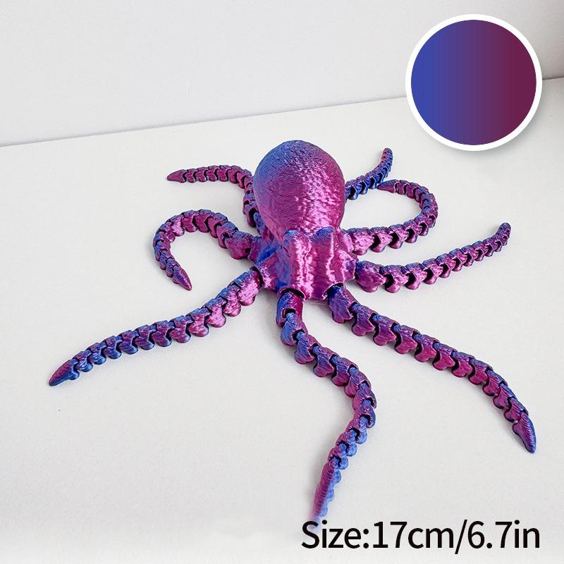 17cm 3D Printed Octopus Figurine with Flexible Joints Mini Octopus Model Full Body Movable Tentacle Fish Tank Landscape Ornament