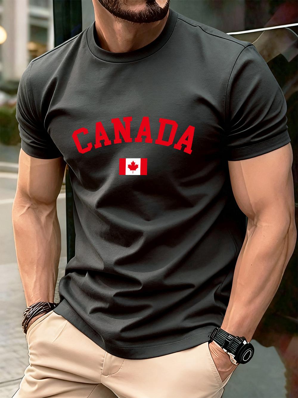 

Canada Text With Flag Printed Cotton TShirts MenS Summer Short Sleeve T Shirt Soft Oversized ONeck Tops Basic Mens Clothes M
