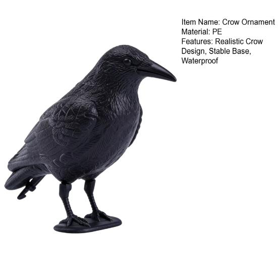 Realistic Crow Design Ornament, Crow Decoration with Feather Texture, Stable Base Waterproof Sun-Resistant Gothic Halloween Decor
